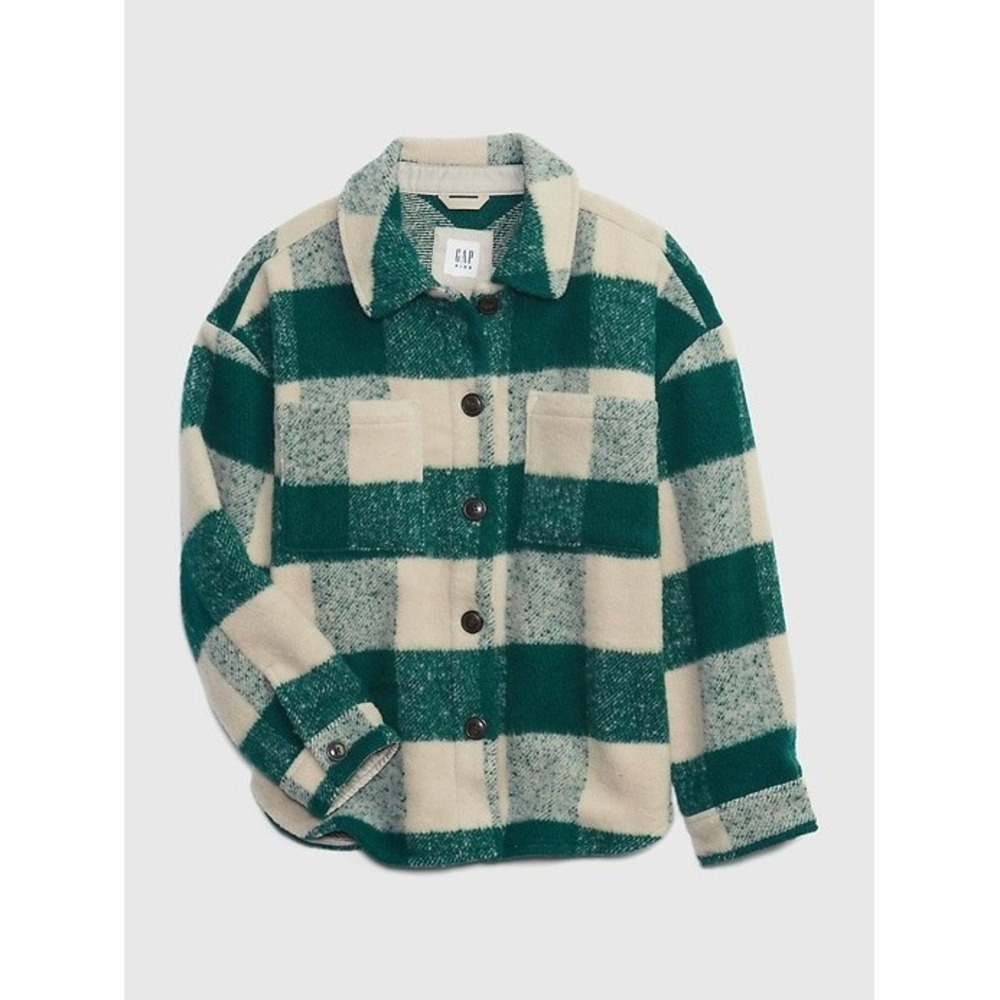 Gap Kids Shirt Jacket Shacket Green Plaid Button Up Size XL Boys Girls NWT